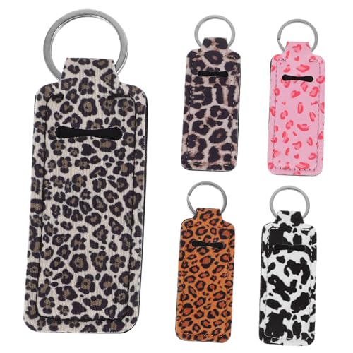 NOLITOY 5 Stück Teiliges Lippenstift Leopard Muster Kompakter Lipgloss Lippenbalsam Halter aus Langlebigem Neopren und Praktisches Reise Accessoire Geschenk für Frauen und Mädchen von NOLITOY