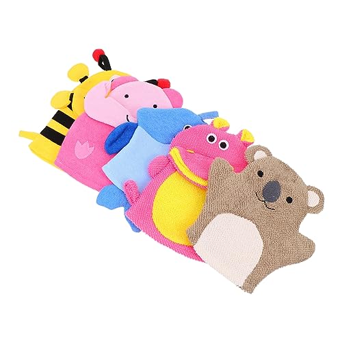 NOLITOY 5 Stücke Kinder Waschhandschuhe Badeschrubber mit Cartoon Design für Sanfte Körperreinigung für Kleinkinder und Babys Leicht und Reisefreundlich von NOLITOY