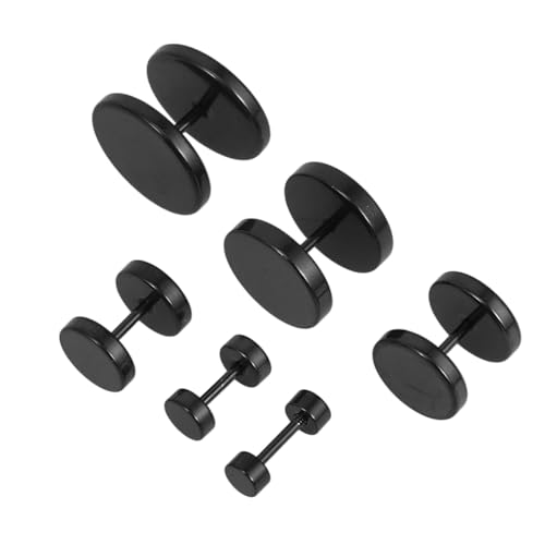 NOLITOY 6 Paar Punk Barbell Ohrringe Titanstahl Fake Gauges für Männer Frauen Stylische Tunnelstecker Schmuckstücke von NOLITOY