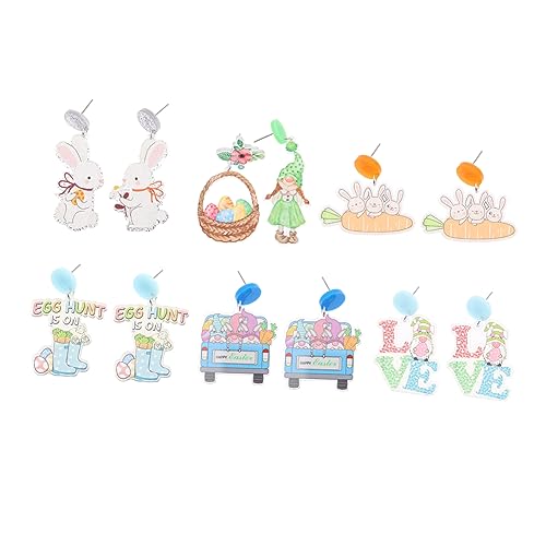 NOLITOY 6 Paar Osterhasen Ohrringe Cartoon Ohranhänger Süße Ohr Accessoires für Ostern Party und Festlichkeiten von NOLITOY