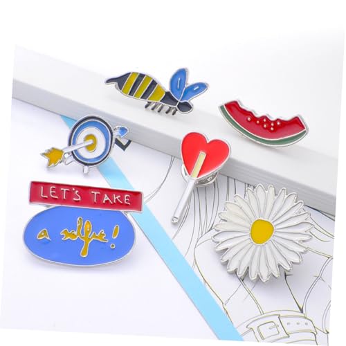 NOLITOY 6 Stück Cartoon Broschen mit Biene Gänseblümchen Herz und Wassermelone Leichte Legierungs pins für Damen Modische Anstecknadeln zur Kleidung Taschen dekoration von NOLITOY