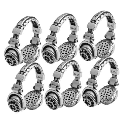 NOLITOY 6 Stück Punk Hip Hop Herrenringe Kopfhörerform Offene Alloy Ringe Cooles Design für Männer und Frauen von NOLITOY
