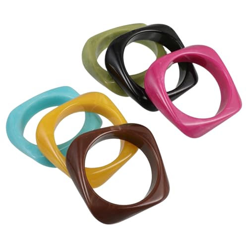 NOLITOY 6 Stück Retro Armreifen für Damen Chunky Quadratische Vintage Armbänder Farben Kratzfeste Farbbeständige Schmuckstücke für Party Festival und Alltag von NOLITOY