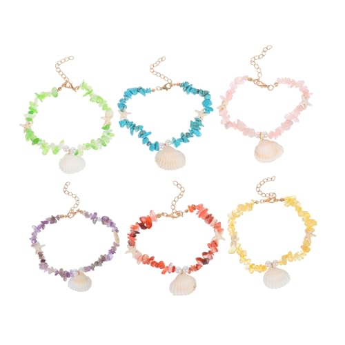 NOLITOY 6 Stück Teiliges Boho Fußkettchen aus Natürlichen Steinperlen und Muscheln Verstellbare Handgefertigte Bunte Beaded Anklets für Frauen und Mädchen Sommerliche Strand Schmuck von NOLITOY