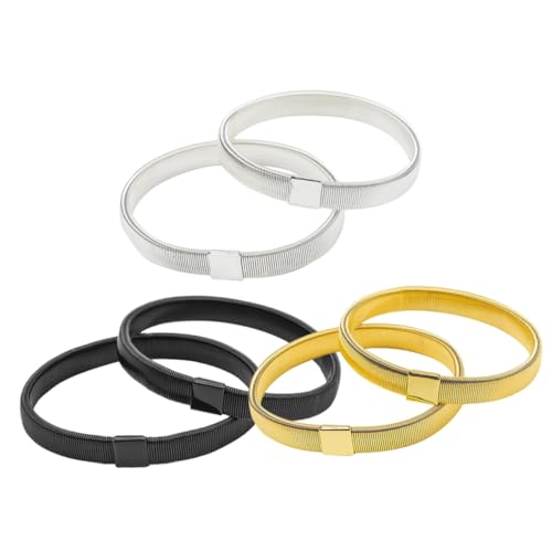 NOLITOY 6 Stück Teiliges Elastisches Armband Herren Verstellbare Armreifen in Schwarz Gold und Silber Rutschfeste Ärmel Strumpfbänder für Handgelenk und Unterarm Modischer Armschmuck von NOLITOY