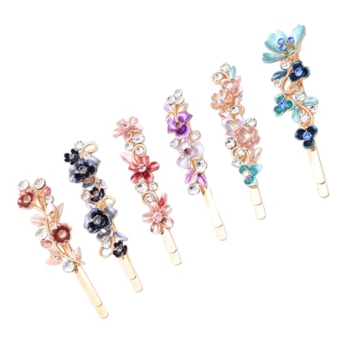 NOLITOY 6 Stück Teiliges Vintage Haarklammern mit Strasssteinen Bunte Blumen Haarspangen für Mädchen Haarschmuck Accessoires für Hochzeit Party und Alltag Glänzend und Detailreich von NOLITOY