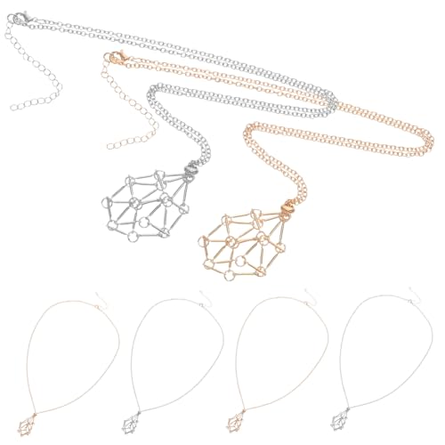 NOLITOY 6 Stück Verstellbare Kristallanhänger Halskette mit Metallgitter für Rohstein Ketten in Gold und Weiß Flexibler Damen Schmuck für Alltag und von NOLITOY