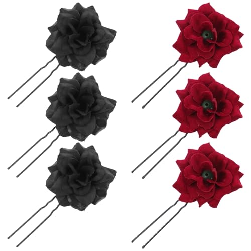 NOLITOY 6St neue rosafarbene Haarnadeln Haarstyling-Werkzeuge Haarspangen für Damen Rot flower hair clip Haarnadeln mit Blüten Haar Klammern Haarschmuck Blumenhaarstab Haargabel für Frauen von NOLITOY