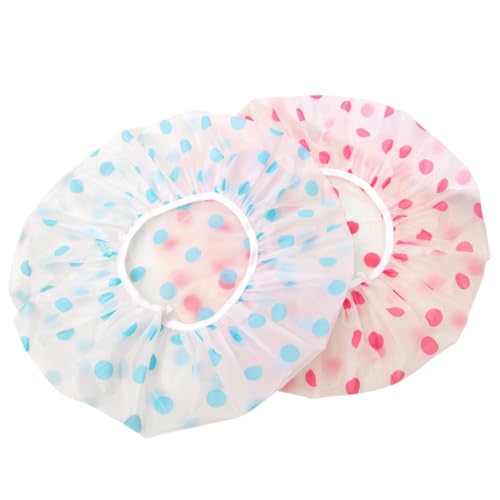 NOLITOY 6stücke Wasserdichte Duschhauben Mit Punktmuster Verstärkter Badehut Für Damen Und Mädchen Elastisches Band Und Tragbar Für Duschen Und Spa Blau Rosa von NOLITOY