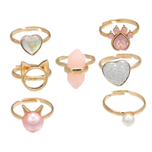 NOLITOY 7 Stück Teiliges Kinderring Verstellbare Offene Metallringe für Mädchen Niedliche Schmuck accessoires für Rollenspiele Partygeschenke Vielseitig Kombinierbar Goldfarben von NOLITOY