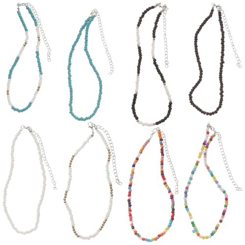 NOLITOY 8 Stück Teiliges Boho Perlenhalsketten für Mädchen Damen Bunte Kurze Halsketten Leicht Modisch Vielseitig Kombinierbar für Freunde Familie von NOLITOY