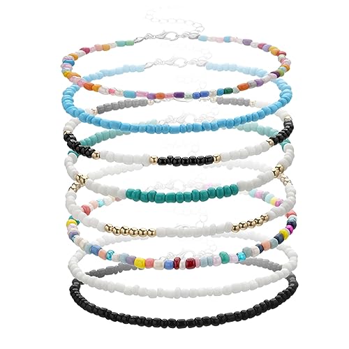 NOLITOY 8 Stück Teiliges Fußkettchen Damen Bunte Perlen Verstellbar Modisch Sommer Schmuck Boho Strand Party Accessoire von NOLITOY