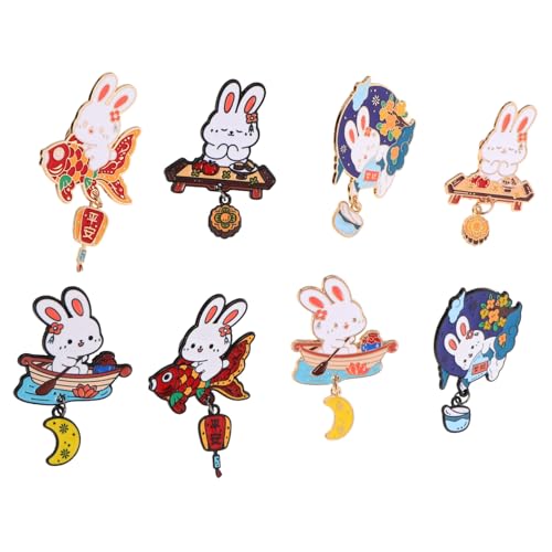 NOLITOY 8 Stück Teiliges Hasen-broschen Zinklegierung Leichte Cartoon-anstecker für Damen Vielseitige Lapel-pins für Kleidung Rucksäcke Jacken und Mid-autumn Festival Dekoration von NOLITOY