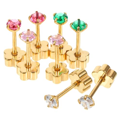 NOLITOY 8 Stück Teiliges Ohrstecker für Damen Edelstahl Ohrknorpel Piercing Schraubverschluss mit Zirkonia in Goldfarben Blumen Design für Party Hochzeit von NOLITOY