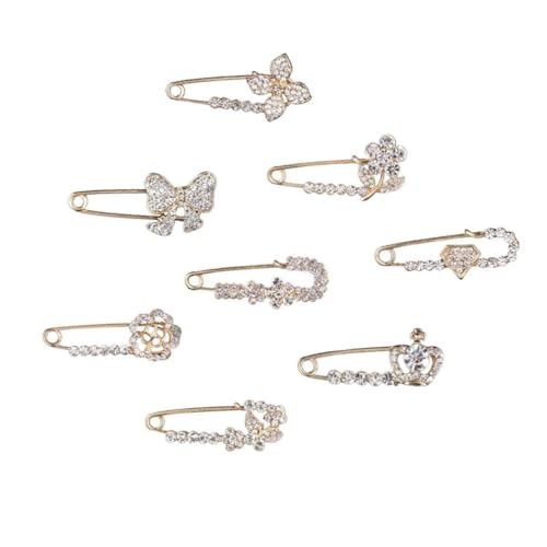 NOLITOY 8 Stück Teiliges Strickjacken Broschennadel mit Funkelnden Strasssteinen Modische Sicherheitsnadeln als Vielseitiges Kleidungszubehör für Damen Geeignet für Partys Alltag und von NOLITOY