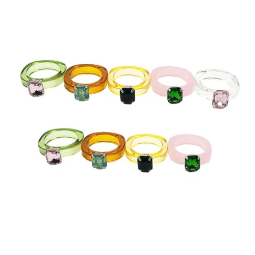 NOLITOY 9 Stück Teiliges Acrylring mit Bunten Candy Farben Einzigartigem Edelstein Design Modischen Schmuckringen für Damen Stilvolle Fingerdekoration und Vielseitige Zufällige Farbe von NOLITOY