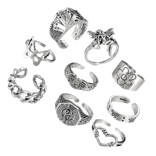 NOLITOY 9 Stück Teiliges Vintage Unisex Fingerring aus Legiertem Kreative Offene Ringe mit Punk design für Männer und Frauen Einzigartige Statement Schmuckstücke für Alltag und Party von NOLITOY