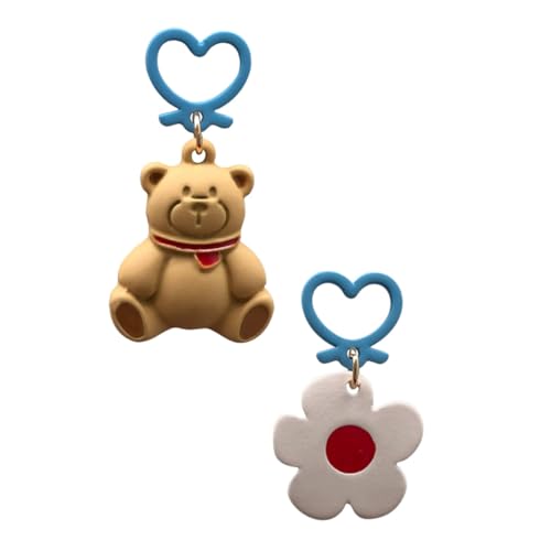 NOLITOY Asymmetrische Blaue Cartoon Ohrstecker Damen Ohrschmuck Bär Blumenform Frühling Sommer Geschenk von NOLITOY