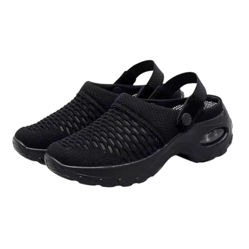 NOLITOY Atmungsaktive Damen Mesh Half Slippers Leichte Sommer Hausschuhe Einfache Bequeme Freizeitpantoffeln Schwarz Hautfreundlich Langlebig für Alltag und Outdoor von NOLITOY