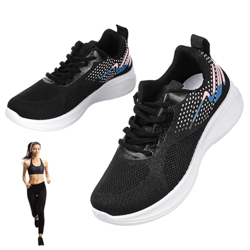 NOLITOY Atmungsaktive Damen Sportschuhe Mesh Sneaker mit Rutschfester Sohle Leichte Fitnessschuhe für Gym Tennis und Alltag Modische Sportschuhe für Mädchen Schwarz von NOLITOY