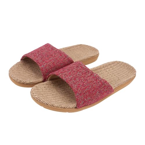 NOLITOY Atmungsaktive Leichte Leinen hausschuhe für Rutschfest Sommerliche Indoor slipper Bequeme Freizeitpantoffeln für Herren und Damen Rot von NOLITOY