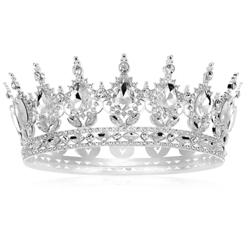 NOLITOY Barock Silberfarbene Damen Krone aus Legierung mit Strasssteinen Glänzende Tiara als Dekorativer Kopfschmuck für Hochzeit Braut und Festliche Anlässe von NOLITOY