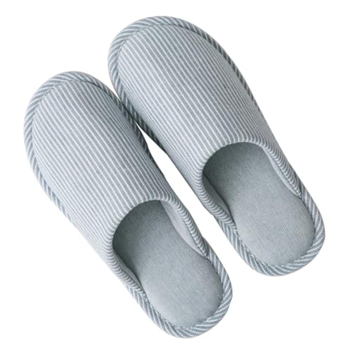 NOLITOY Baumwoll Leinen Hausschuhe mit Gestreiftem Design Rutschfeste Sohle Atmungsaktive Indoor Pantoffeln für Damen und Herren Passend für Fußgröße Waschbar Langlebig und Angenehm von NOLITOY