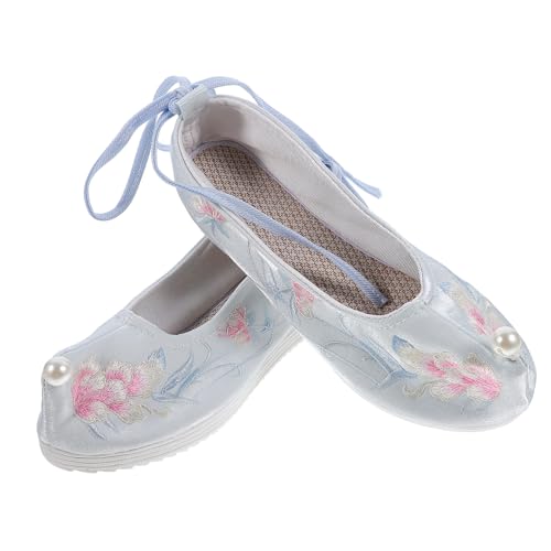 NOLITOY Bestickte Damen Stoffschuhe mit Keilabsatz Atmungsaktiv Leicht und Retro elegant Traditionelle Chinesische Handstickerei für Cosplay und Alltag Hellblau von NOLITOY