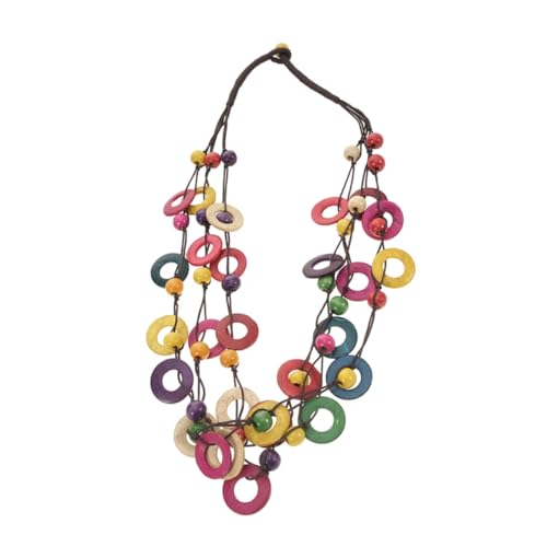 NOLITOY Bohemia Mehrschichtige Kette Damen Vintage Geometrisches Design Bunte Handgewebte Kokosnussschale Schmuck Geschenk für Alltag Party Strand Beachwear von NOLITOY