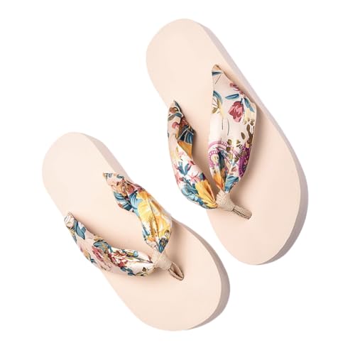 NOLITOY Bohemia Stil Damen Zehentrenner Sandalen Leicht Rutschfest Sommer Slipper Freizeit Strandschuhe Beige Xl Komfortabel Robust von NOLITOY