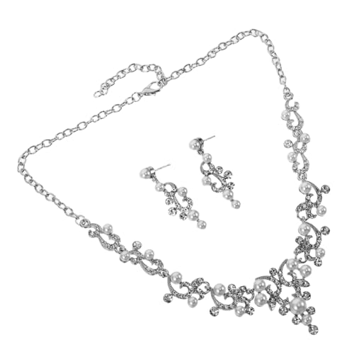 NOLITOY Brautschmuck Set Perlenkette Ohrringe mit Funkelnden Strasssteinen Klassisches Schmuckset für Hochzeit und Formelle Anlässe Elegantes Damenaccessoire für Brautkleider und von NOLITOY