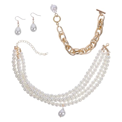 NOLITOY Brautschmuck mit Perlen Teiliges Schmuckset für Frauen Halskette Ohrringe Armband Elegant für Hochzeit Party Damen Modeschmuck von NOLITOY
