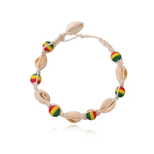 NOLITOY Bunte Handgeknüpfte Fußkette mit Holzperlen und Muschelanhänger Boho Stil Fußschmuck für Damen Strandtaugliches Gesundes Accessoire für Alltag Party und Sommer von NOLITOY
