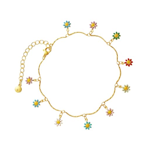 NOLITOY Bunte Vergoldete Daisy Blüten Halskette Damen Leichtes Design Zarte Link Chain Kette Modischer Choker Schmuck für Alltag Party Geschenk von NOLITOY