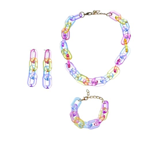 NOLITOY Bunter Acryl Schmuckset Armband Halskette Ohrring Mädchen Mode Accessoire Bunter Mädchen Acryl Schmuck Schmuckset Schmuck Anhänger von NOLITOY