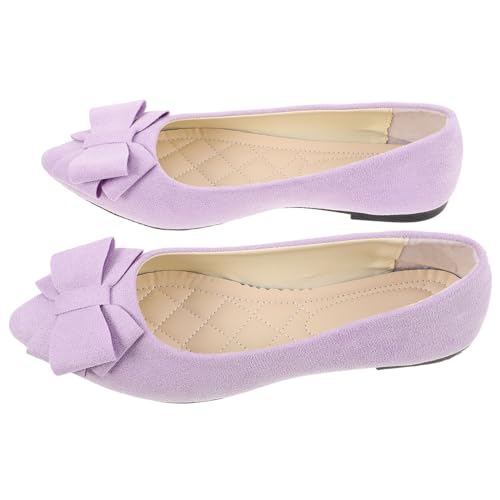 NOLITOY Damen Ballerinas mit Spitzem Zehenbereich und Schleifendetail Leichte Flache Brautschuhe für Hochzeit Arbeit und Party Komfortable Slip Schuhe von NOLITOY