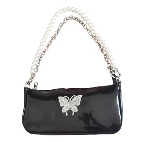 NOLITOY Damen Crossbody Bag mit Perlen und Kettenriemen Langlebiges PU Material Geräumige Handtasche für Alltag Arbeit und Freizeit Leicht zu Reinigen Stilvoller Begleiter in Schwarz von NOLITOY