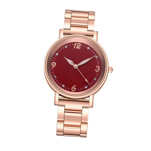 NOLITOY Damen Edelstahl Armbanduhr mit Leuchtfunktion Modische Quarzuhr für Freizeit und Business Rotes Armband Einfach Abnehmbar Geeignet für Alltag und Besondere Anlässe von NOLITOY