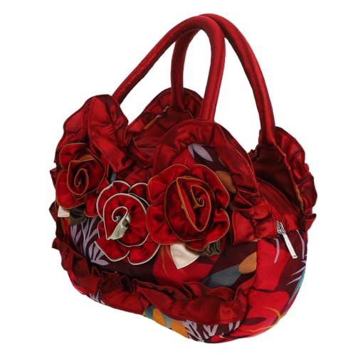 NOLITOY Damen Handtasche Canvas mit Reißverschluss Leichte Praktische Umhängetasche Weinrot für Shopping Freizeit Abnehmbar Waschbar mit Stabiler Bodenplatte für Tragfähigkeit von NOLITOY