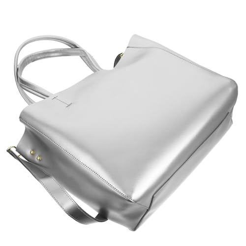 NOLITOY Damen Handtasche aus Robustem Spaltleder Große Tote Schultertasche mit Kleiner Kosmetiktasche Modisch Vielseitig für Alltag und Büro Silber von NOLITOY