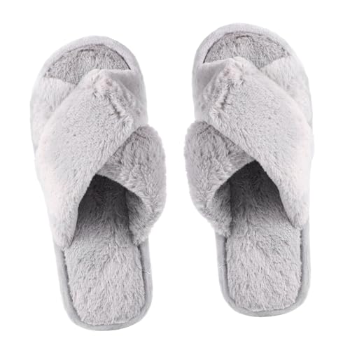 NOLITOY Damen Hausschuhe Winter Plüsch Slipper Warm Offene Zehen Flauschige Pantoffeln Rutschfest Leicht Atmungsaktiv Komfortabel für Zuhause und von NOLITOY