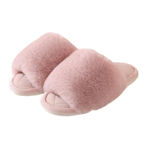 NOLITOY Damen Hausschuhe Winter Warm Plüsch Pantoffeln Offene Zehen Rutschfeste Sohle Atmungsaktiv Für Zuhause und Alltag Rosa von NOLITOY