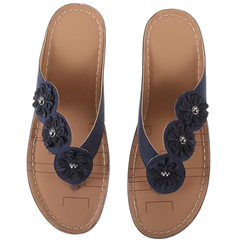 NOLITOY Damen Keilabsatz Sandalen Blau Sommer Strand Schuhe Bequeme Rutschfeste Slipper Modische Sommerschuhe für Frauen Vielseitig Kombinierbar von NOLITOY