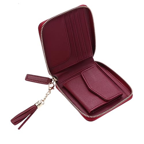 NOLITOY Damen Kurze Geldbörse mit Reißverschluss und Quaste Handtasche Weinrot für Id Karten Bargeld und Kleine Gegenstände Leicht und Tragbar Perfektes von NOLITOY