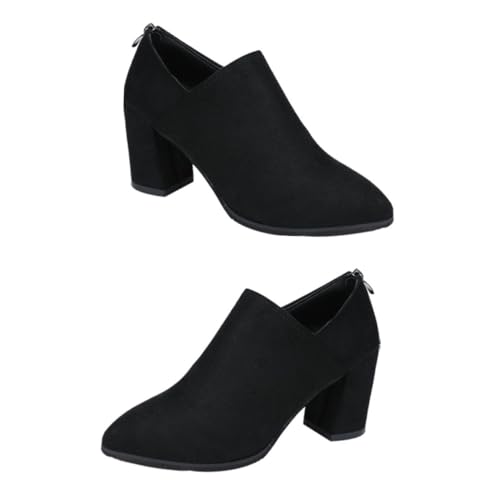 NOLITOY Damen Kurzstiefel mit Grobem Absatz Spitz Zulaufend Warm Gefüttert aus Langlebigem PU und Modisch für Herbst und Winter für Stilvolle Outfits von NOLITOY