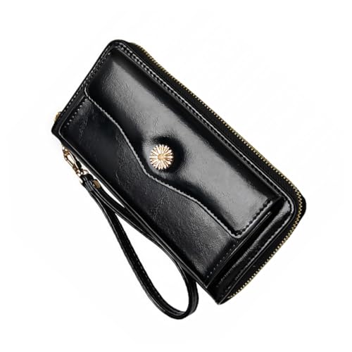 NOLITOY Damen Langbörse aus hochwertigem Material mit Großer Kapazität Mehrlagige Geldbörse mit Reißverschluss Modische Handtasche für Münzen Karten und Handy Tragbar mit Armband Schwarz von NOLITOY