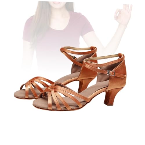 NOLITOY Damen Latein Tanzschuhe Satin Obermaterial Absatz Verstellbare Knöchelriemen Komfortable Tanzschuhe für Anfänger und Fortgeschrittene Geeignet für Tango Salsa Tanzparty Hochzeit von NOLITOY