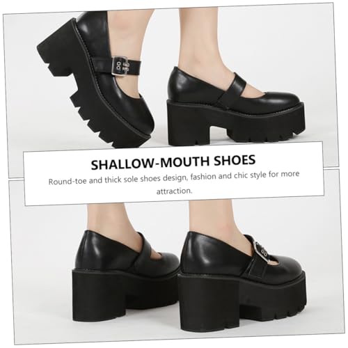 NOLITOY Damen Lederschuhe mit Metallverschluss Runde Zehen Flache rutschfeste Schuhe mit Dicker Sohle Atmungsaktiv und Angenehm Modisch für Alltag und Party Schwarz von NOLITOY