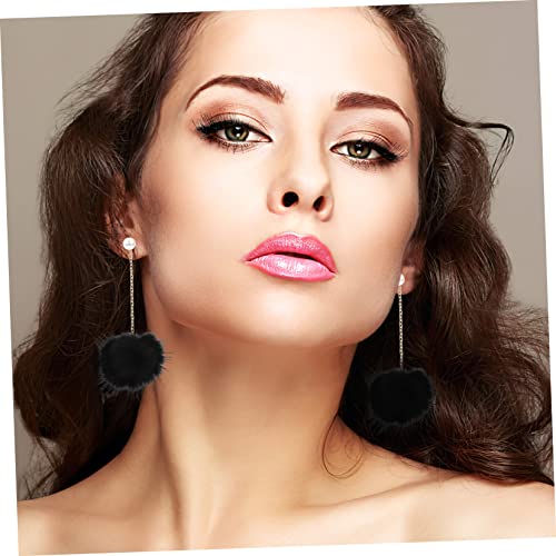 NOLITOY Damen Ohrhänger mit Schwarzem Fellbommel Lange Perlenohrringe Dangle Drop Ohrringe Leichte Kugelohrringe Eleganter Schmuck für Alltag und Festtage von NOLITOY