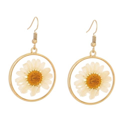 NOLITOY Damen Ohrringe Getrocknete Blumen Handgefertigt Runde Sonnenblumen Ohrstecker Einzigartiges Modischer Schmuck für Besondere Anlässe und Alltag von NOLITOY